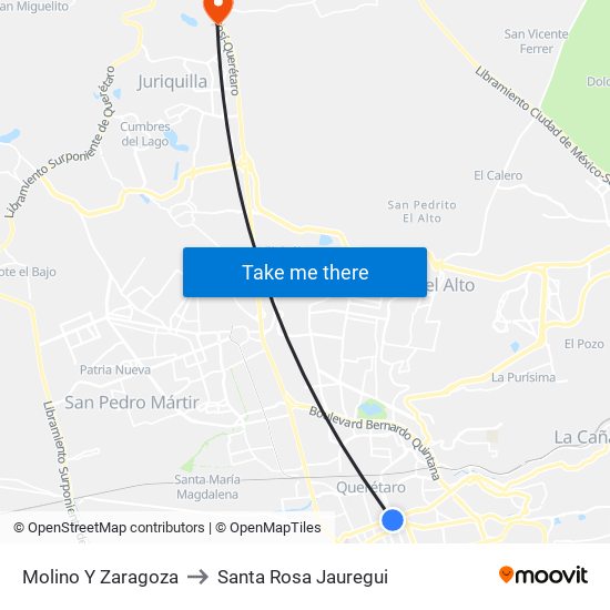 Molino Y Zaragoza to Santa Rosa Jauregui map