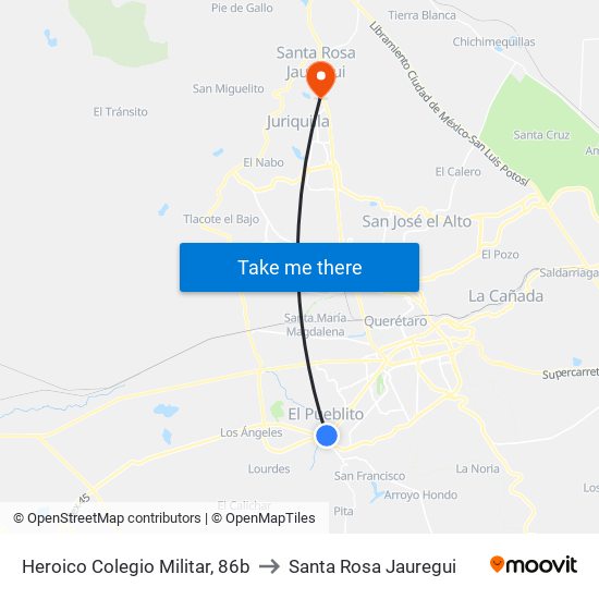 Heroico Colegio Militar, 86b to Santa Rosa Jauregui map