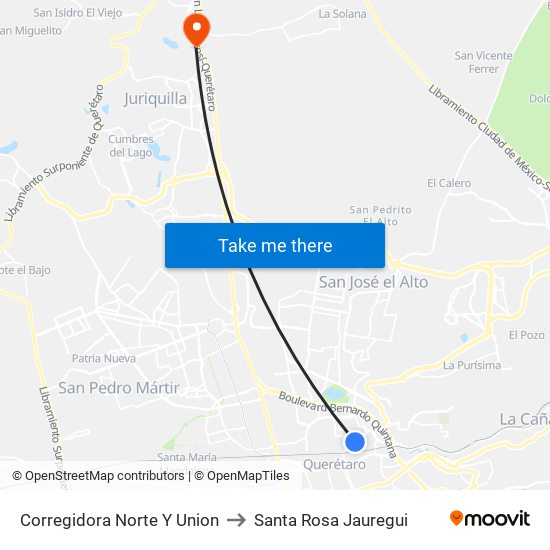 Corregidora Norte Y Union to Santa Rosa Jauregui map