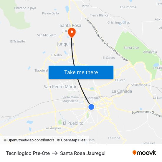 Tecnilogico Pte-Ote to Santa Rosa Jauregui map