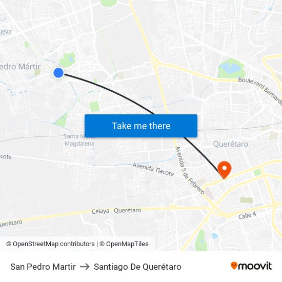San Pedro Martir to Santiago De Querétaro map