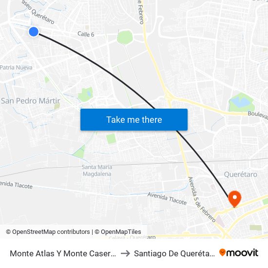 Monte Atlas Y Monte Caseros to Santiago De Querétaro map