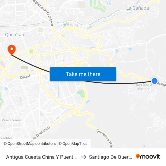 Antigua Cuesta China Y Puente Conin to Santiago De Querétaro map