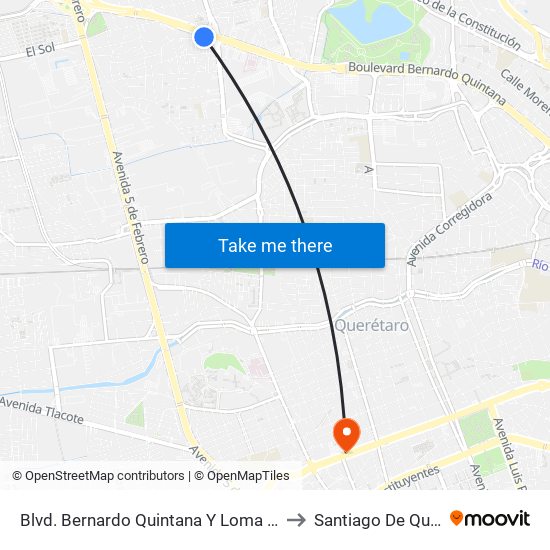 Blvd. Bernardo Quintana Y Loma De San Pablo to Santiago De Querétaro map