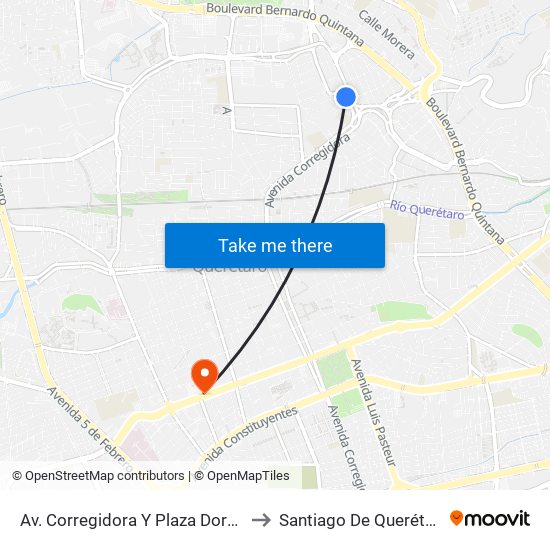 Av. Corregidora Y Plaza Dorada to Santiago De Querétaro map