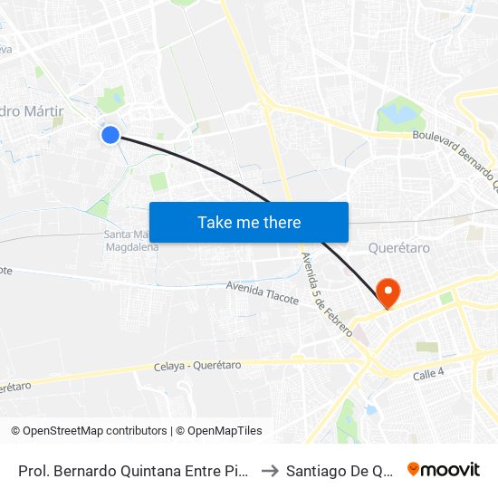Prol. Bernardo Quintana Entre Pinos Y Berenice to Santiago De Querétaro map