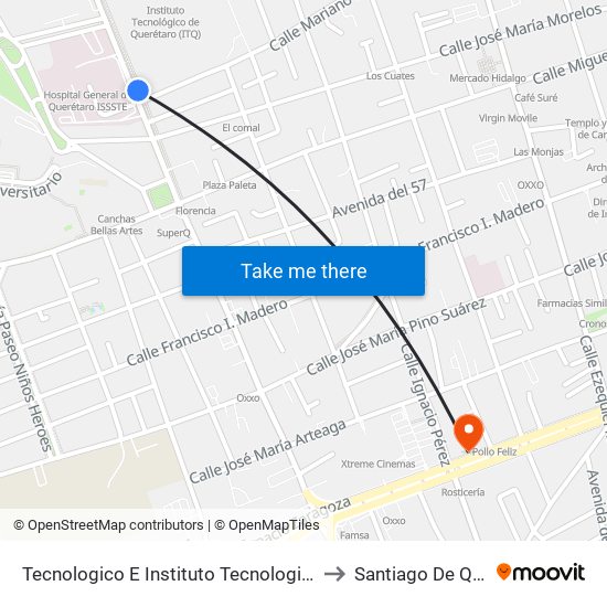 Tecnologico E Instituto Tecnologico De Queretaro to Santiago De Querétaro map