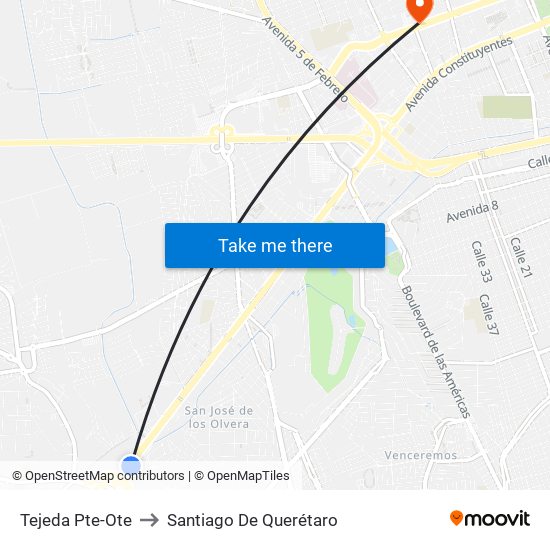 Tejeda Pte-Ote to Santiago De Querétaro map