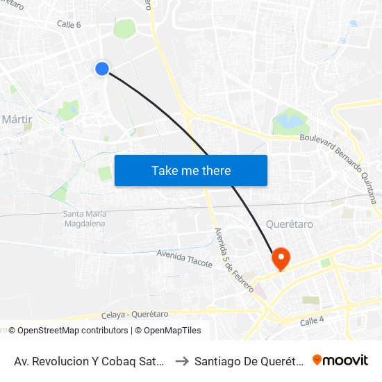 Av. Revolucion Y Cobaq Satelite to Santiago De Querétaro map