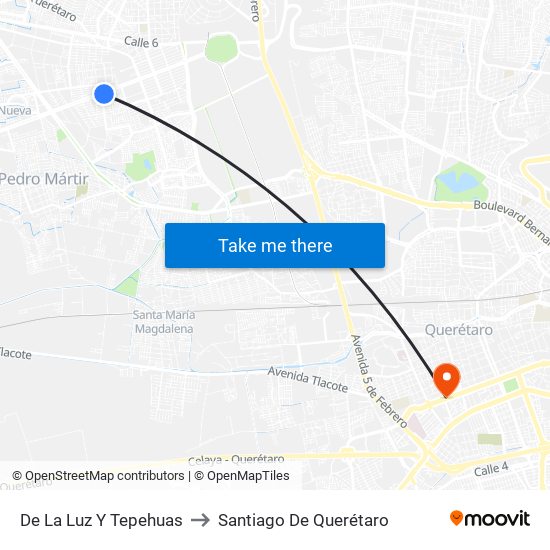 De La Luz Y Tepehuas to Santiago De Querétaro map