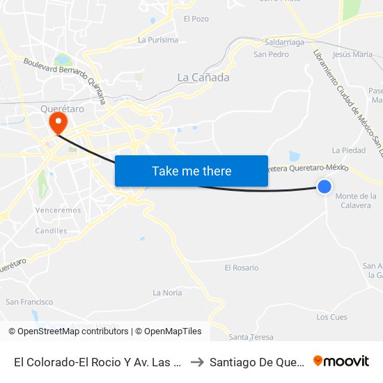 El Colorado-El Rocio Y Av. Las Misiones to Santiago De Querétaro map