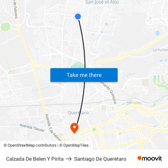 Calzada De Belen Y Pirita to Santiago De Querétaro map
