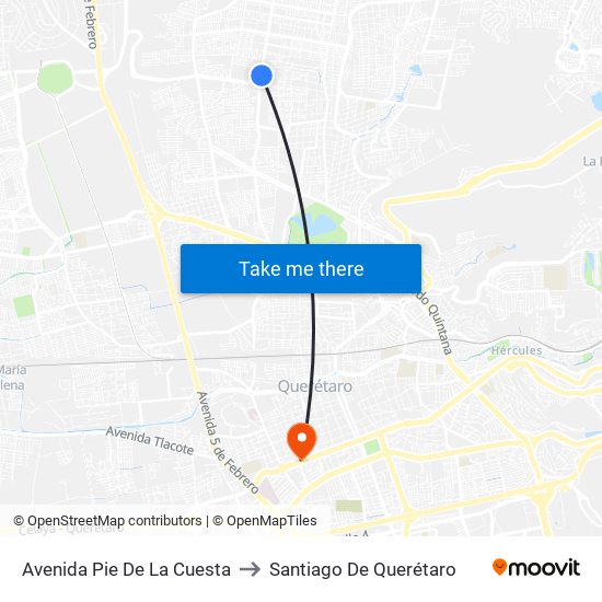 Avenida Pie De La Cuesta to Santiago De Querétaro map