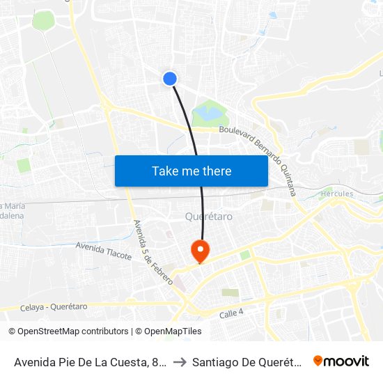 Avenida Pie De La Cuesta, 886 to Santiago De Querétaro map