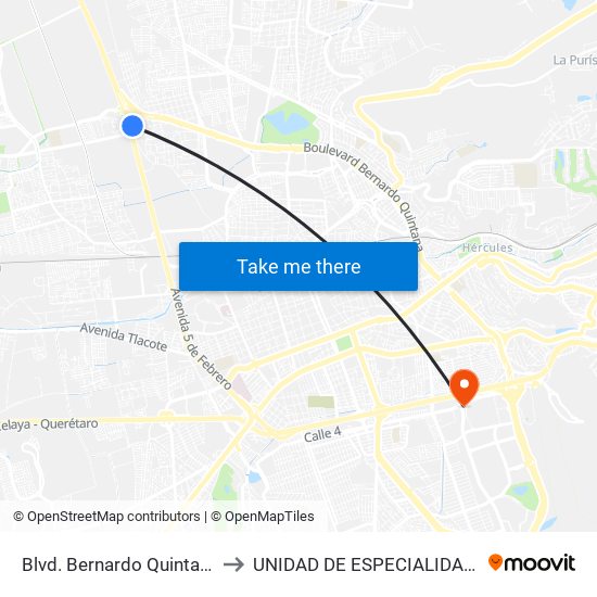 Blvd. Bernardo Quintana Y 5 De Febrero to UNIDAD DE ESPECIALIDADES DE ONCOLOGÍA map