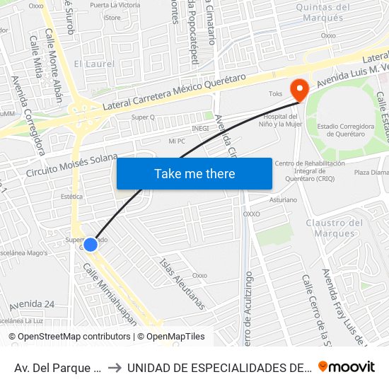 Av. Del Parque Y Garis to UNIDAD DE ESPECIALIDADES DE ONCOLOGÍA map