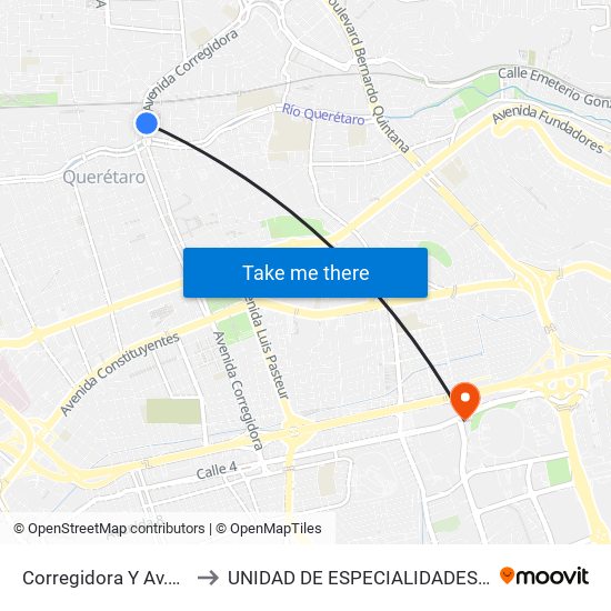 Corregidora Y Av.Universidad to UNIDAD DE ESPECIALIDADES DE ONCOLOGÍA map