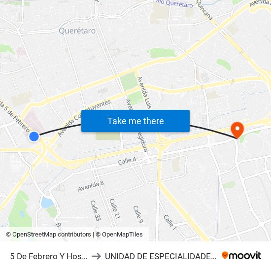 5 De Febrero Y Hospital General to UNIDAD DE ESPECIALIDADES DE ONCOLOGÍA map