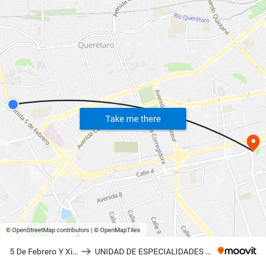 5 De Febrero Y Xicotencatl to UNIDAD DE ESPECIALIDADES DE ONCOLOGÍA map
