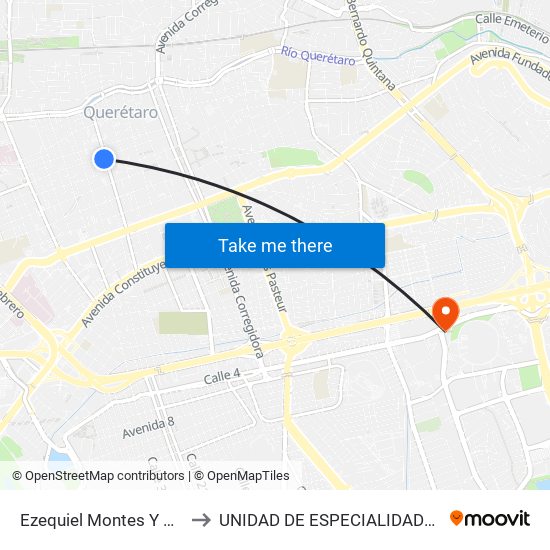 Ezequiel Montes Y Miguel Hidalgo to UNIDAD DE ESPECIALIDADES DE ONCOLOGÍA map