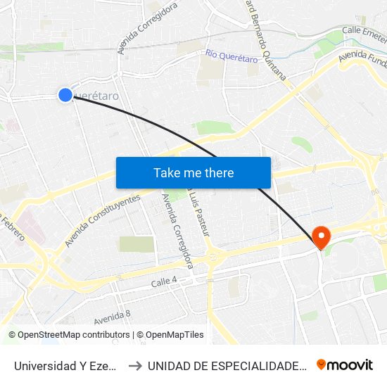 Universidad Y Ezequiel Montes to UNIDAD DE ESPECIALIDADES DE ONCOLOGÍA map