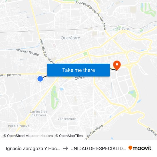 Ignacio Zaragoza Y Hacienda Chichimequillas to UNIDAD DE ESPECIALIDADES DE ONCOLOGÍA map