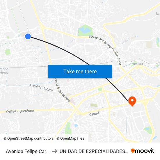 Avenida Felipe Carrillo Puerto to UNIDAD DE ESPECIALIDADES DE ONCOLOGÍA map