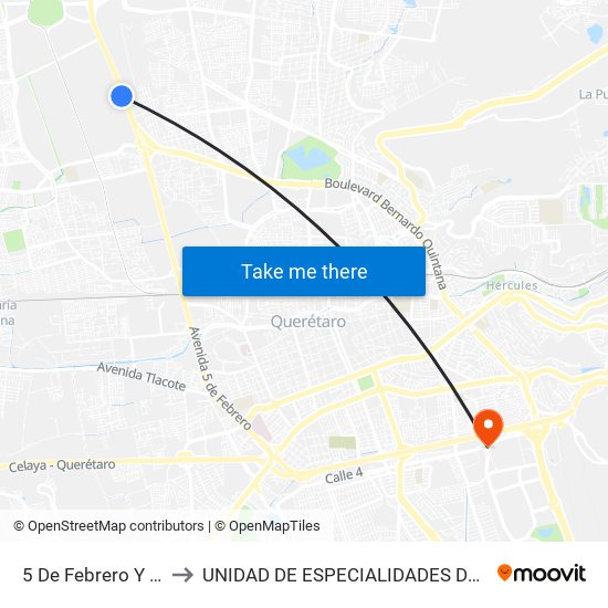 5 De Febrero Y Tremec to UNIDAD DE ESPECIALIDADES DE ONCOLOGÍA map