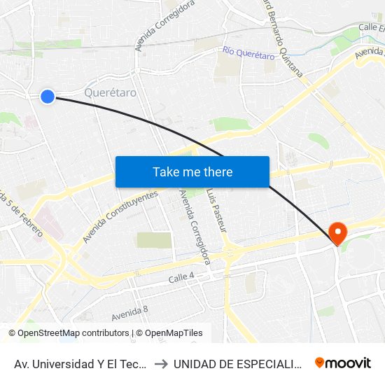 Av. Universidad Y El Tecnologico De Queretaro to UNIDAD DE ESPECIALIDADES DE ONCOLOGÍA map