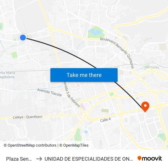 Plaza Sendero to UNIDAD DE ESPECIALIDADES DE ONCOLOGÍA map