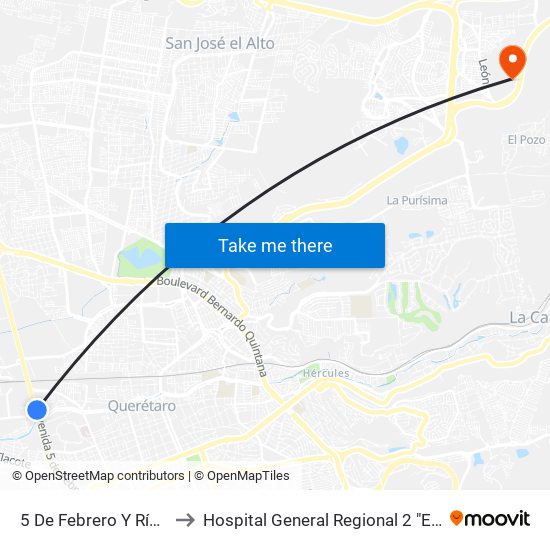 5 De Febrero Y Río Ayutla to Hospital General Regional 2 "El Marqués" map