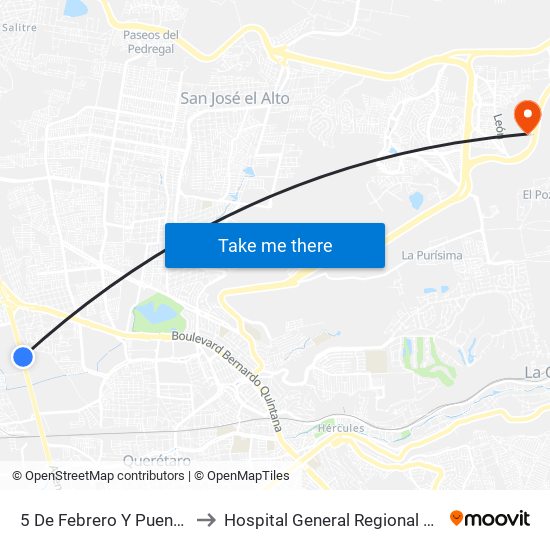 5 De Febrero Y Puente De Mabe to Hospital General Regional 2 "El Marqués" map