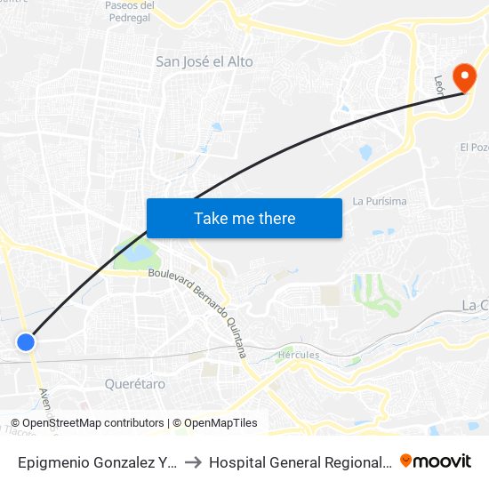 Epigmenio Gonzalez Y 5 De Febrero to Hospital General Regional 2 "El Marqués" map