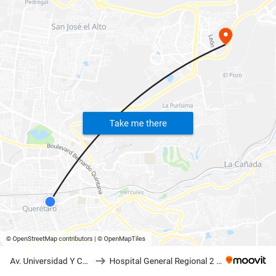 Av. Universidad Y Corregidora to Hospital General Regional 2 "El Marqués" map