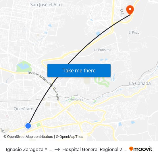 Ignacio Zaragoza Y Salesiano to Hospital General Regional 2 "El Marqués" map