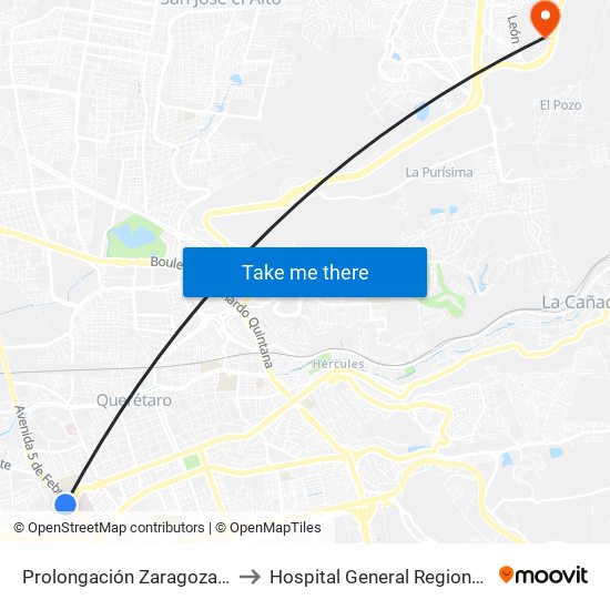 Prolongación Zaragoza Y 5 De Febrero to Hospital General Regional 2 "El Marqués" map