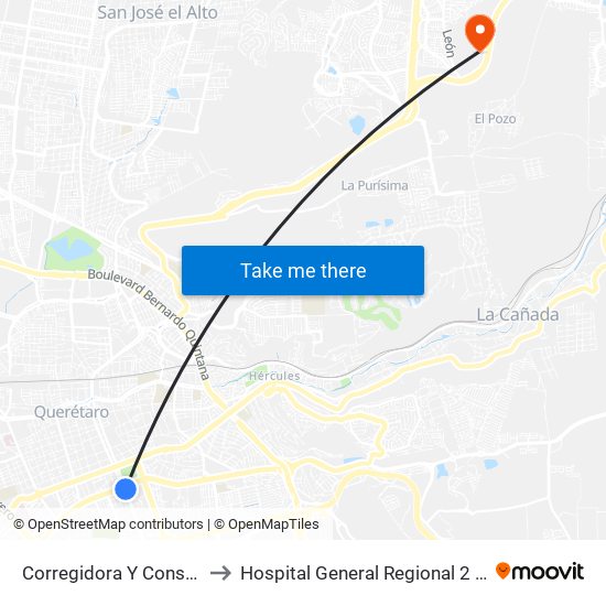 Corregidora Y Constituyentes to Hospital General Regional 2 "El Marqués" map