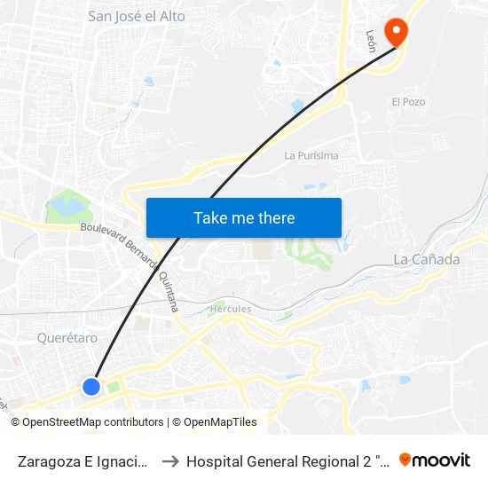 Zaragoza E Ignacio Allende to Hospital General Regional 2 "El Marqués" map