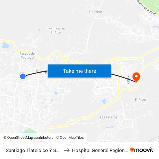 Santiago Tlatelolco Y Santiago Del Oeste to Hospital General Regional 2 "El Marqués" map