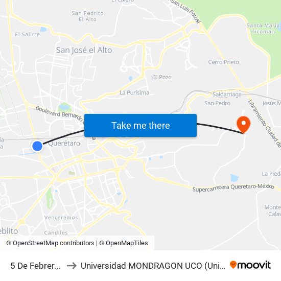 5 De Febrero Y Río Ayutla to Universidad MONDRAGON UCO (Universidad MONDRAGÓN MÉXICO) map
