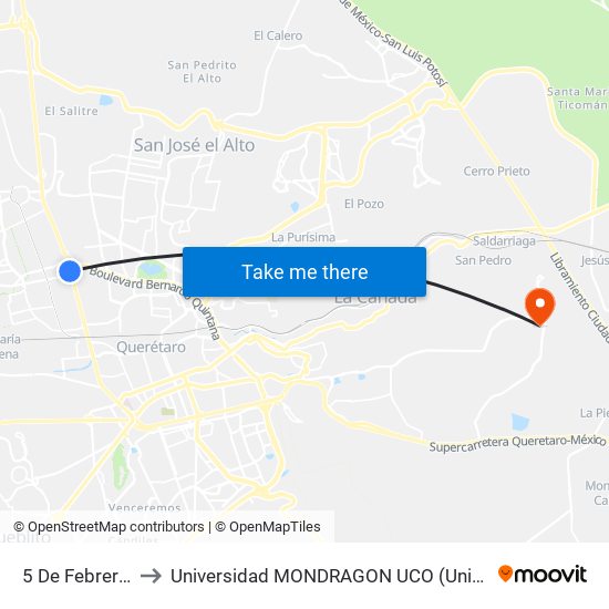 5 De Febrero Y Coahuila to Universidad MONDRAGON UCO (Universidad MONDRAGÓN MÉXICO) map