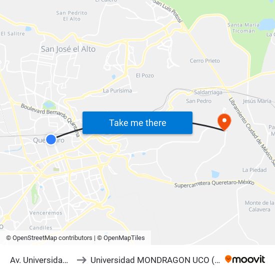 Av. Universidad Y Emilio Carranza to Universidad MONDRAGON UCO (Universidad MONDRAGÓN MÉXICO) map