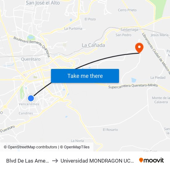 Blvd De Las Americas Y Enrique Bordes to Universidad MONDRAGON UCO (Universidad MONDRAGÓN MÉXICO) map