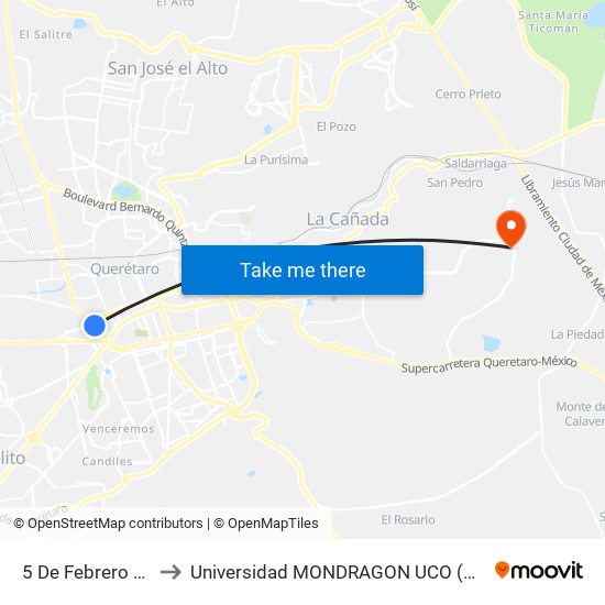 5 De Febrero E Imss Zaragoza to Universidad MONDRAGON UCO (Universidad MONDRAGÓN MÉXICO) map