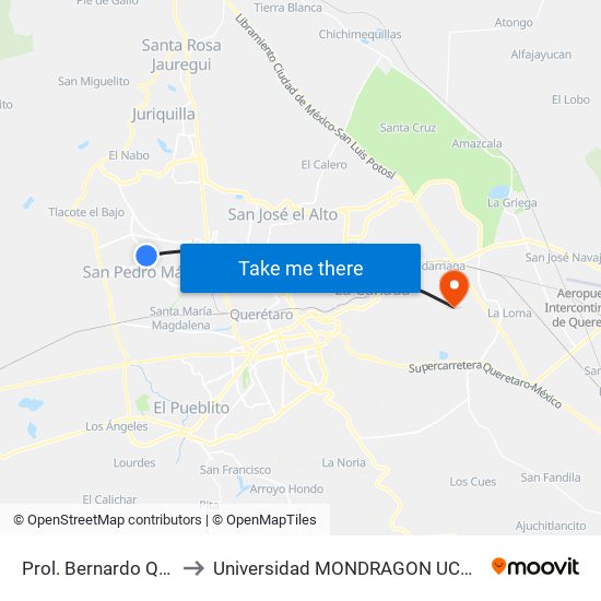 Prol. Bernardo Quintana Y Tarahumaras to Universidad MONDRAGON UCO (Universidad MONDRAGÓN MÉXICO) map
