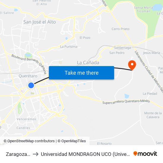 Zaragoza Y Coppel to Universidad MONDRAGON UCO (Universidad MONDRAGÓN MÉXICO) map