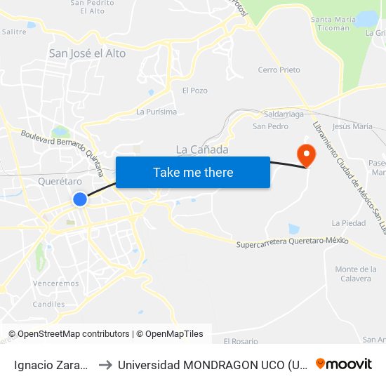 Ignacio Zaragoza Y Alameda to Universidad MONDRAGON UCO (Universidad MONDRAGÓN MÉXICO) map