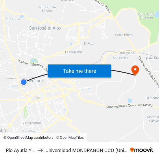 Rio Ayutla Y Tecnologico to Universidad MONDRAGON UCO (Universidad MONDRAGÓN MÉXICO) map