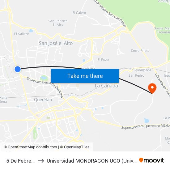 5 De Febrero Y Tremec to Universidad MONDRAGON UCO (Universidad MONDRAGÓN MÉXICO) map