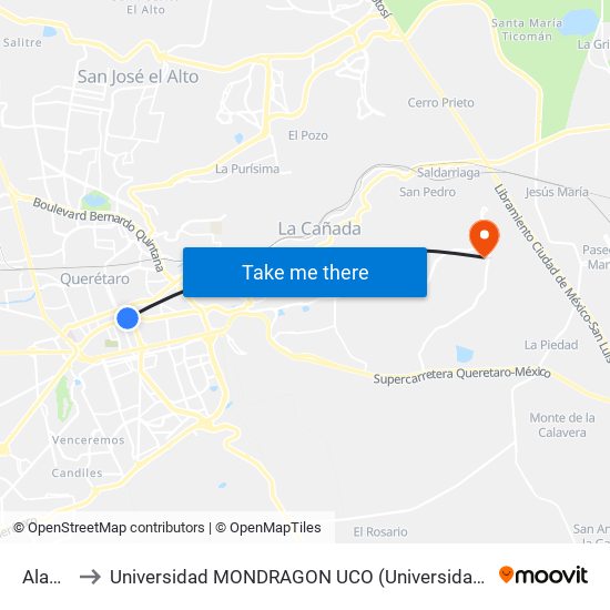 Alameda to Universidad MONDRAGON UCO (Universidad MONDRAGÓN MÉXICO) map